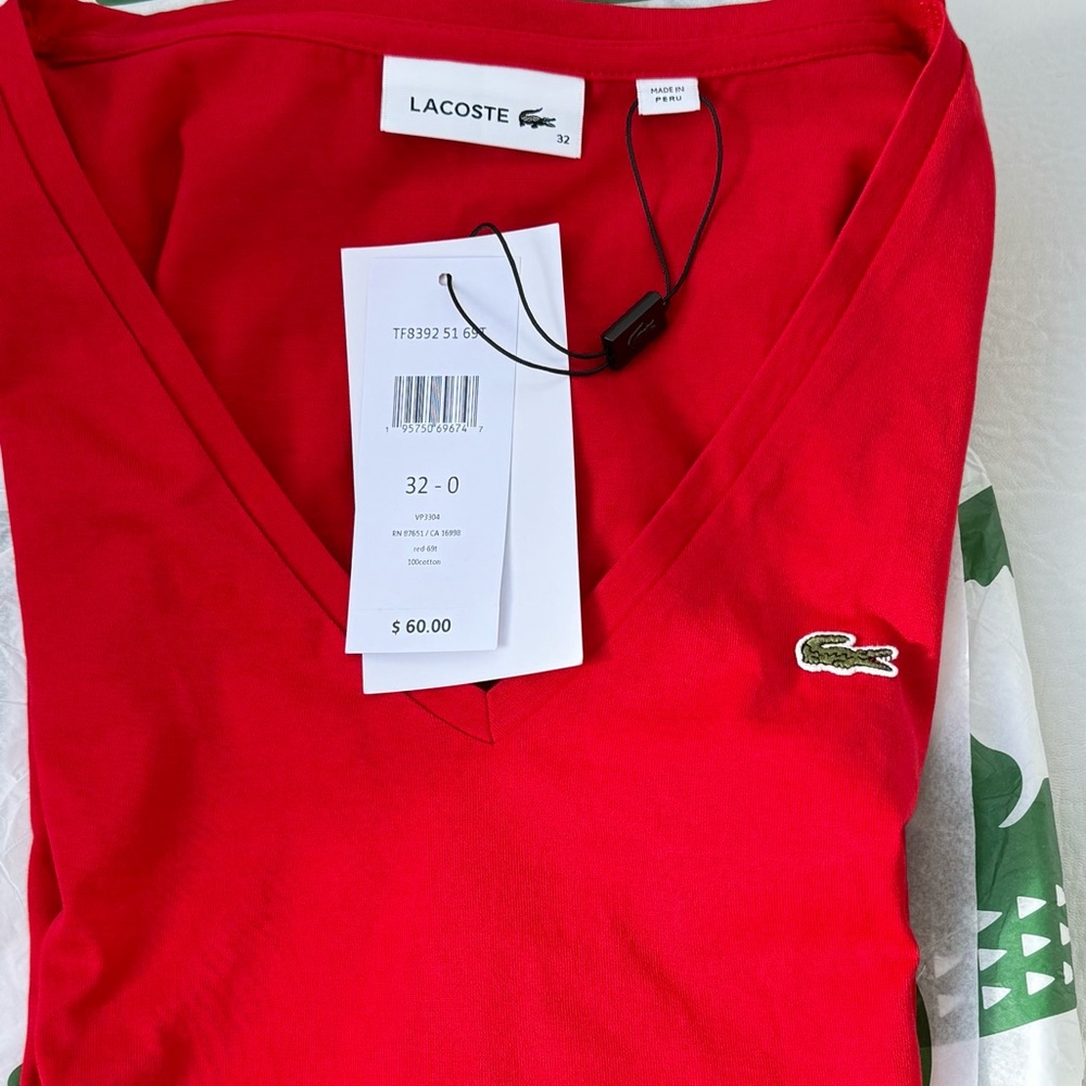 Lacoste Red V-Neck Tee